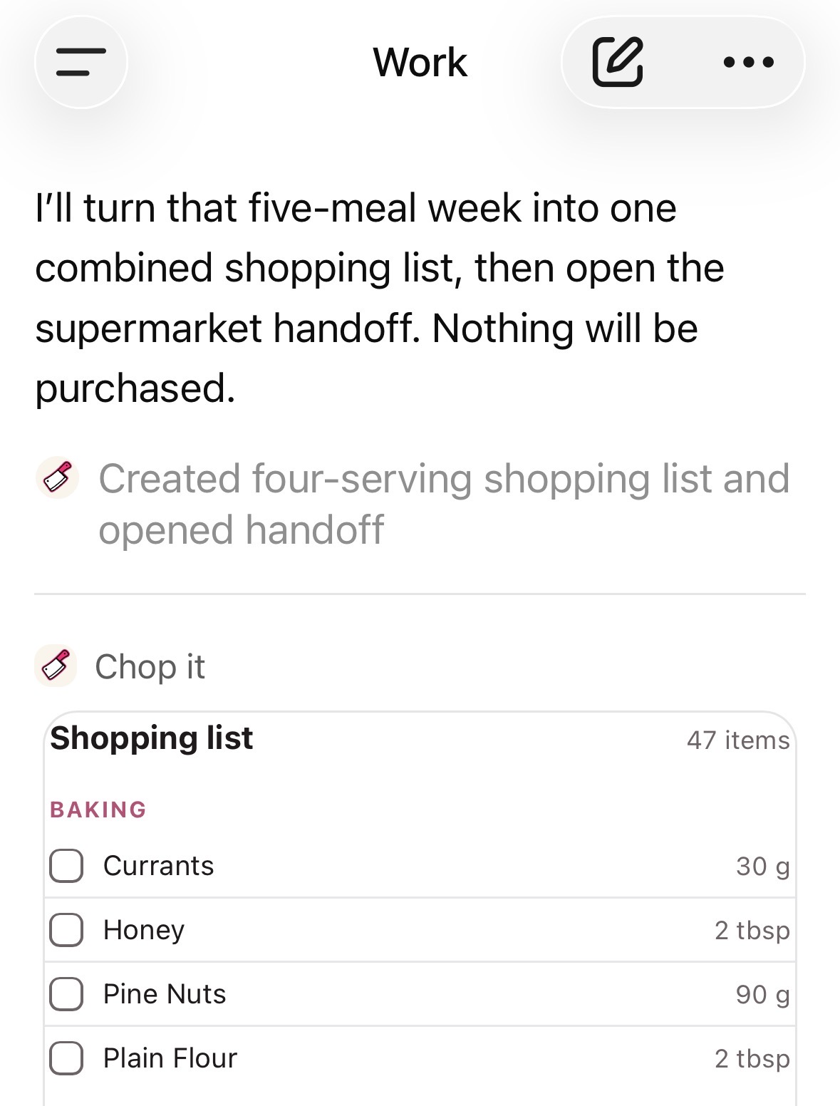 Chop it in ChatGPT combining the week into one shopping list
